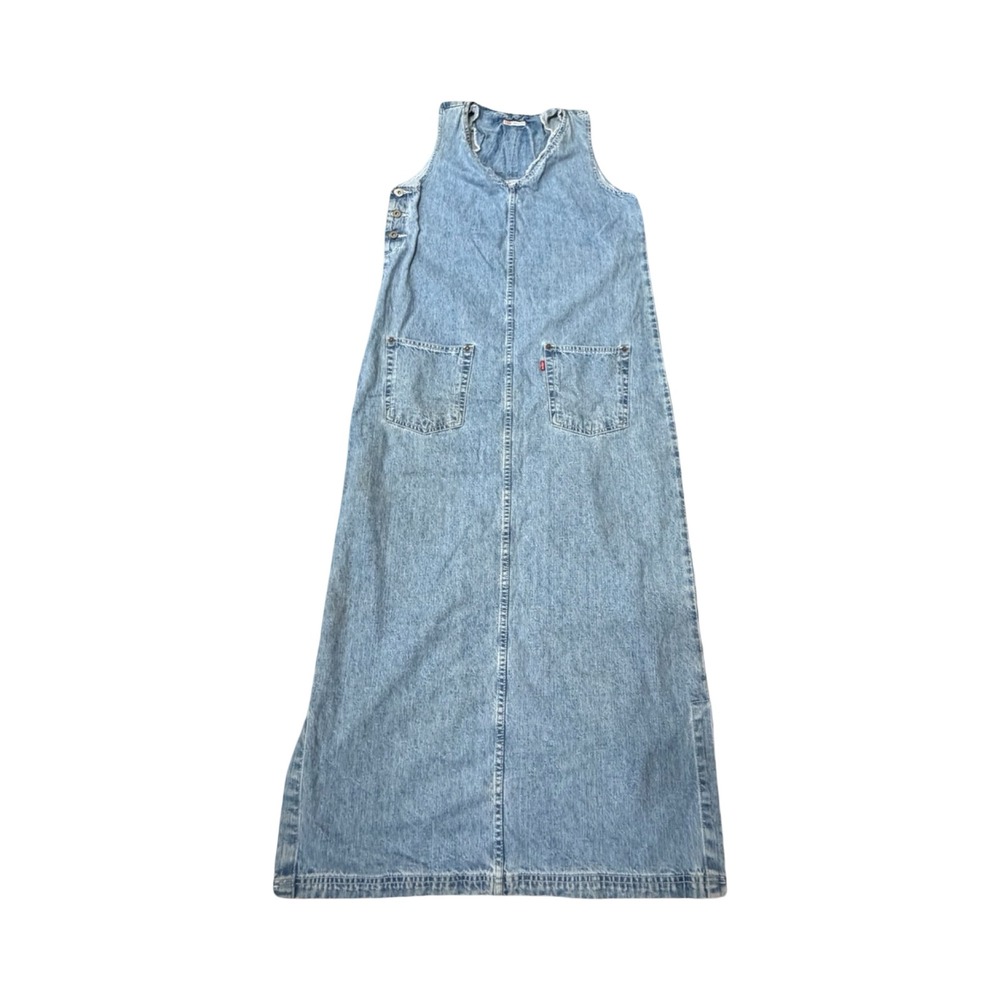 Levi's Maxi Dress Women Large Light Wash Denim V-Neck Jumper Vintage 90s